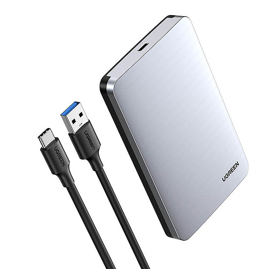 Ugreen zsebház 2,5" SATA 3.0 6Gbps merevlemez szürke + kábel USB - USB Type C 0,5m (CM300)
