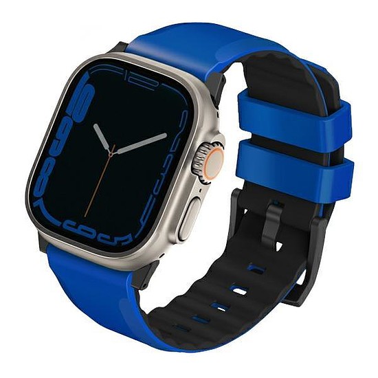 Uniq Linus szíjas tok Apple Watchhoz 1/2/3/4/5/6/7/8/9/SE/SE2/Ultra 42/44/45/49mm Airosoft szilikonkék/versenykék