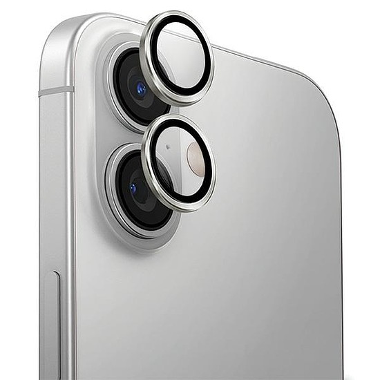 Uniq Optix alumínium kameralencsevédő applikátorral iPhone 16 / iPhone 16 Plus készülékhez - Ezüst