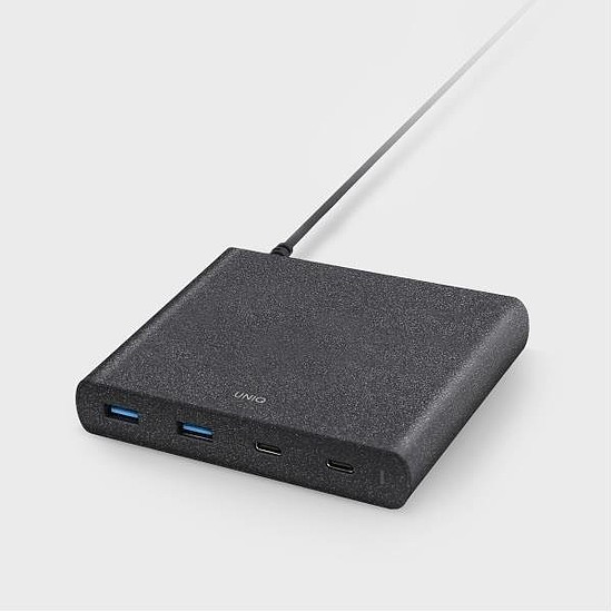 UNIQ HUB Surge 90W szénfekete 2xUSB Quick Charge 3.0 + 2xUSB-C PD 3.0 (LITHOS Collective)