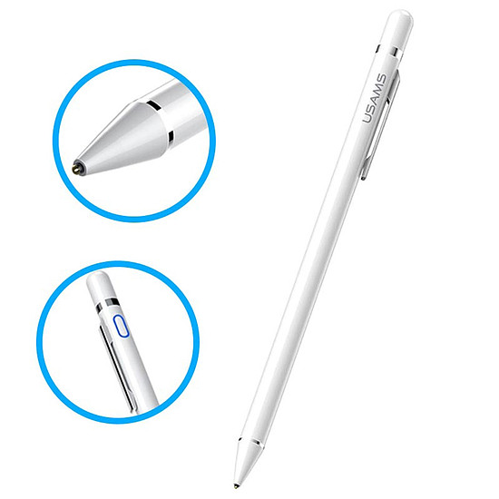 USAMS - Stylus Pen (US-ZB057) - Aktív, klipszel, Micro-USB töltőporttal, 140 mAh - Fehér (KF235193)