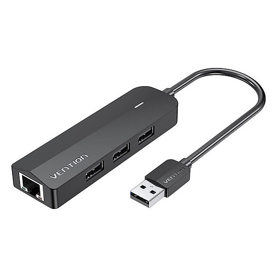 USB 2.0 3 portos hub Ethernet adapterrel 100 m-es Vention CHPBB 0,15 m, fekete