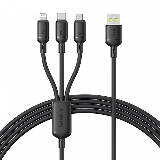USB-A - Lightning / microUSB / USB-C töltőkábel Baseus Silky 3in1, 100W, 5A, 1.5m, fekete P10377705123-00