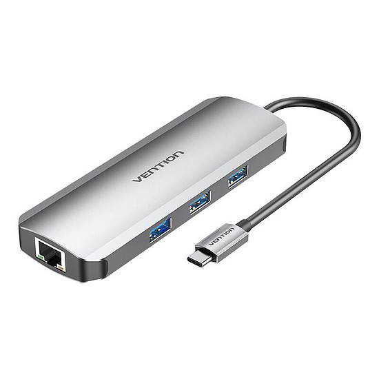 USB-C dokkolóállomás HDMI-hez, 3x USB3.0, RJ45, SD, TF, PD 0,15 m Vention TOKHB szürke