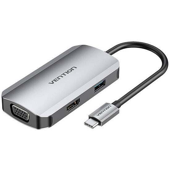 USB-C dokkolóállomás HDMI-hez, VGA, USB 3.0, PD 0,15 m Vention TOAHB, szürke