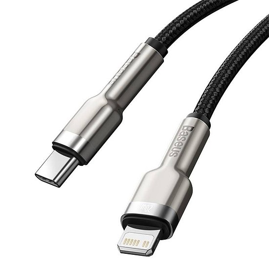 USB-C kábel a Lightning Baseus Cafule-hez, PD, 20 W, 0,25 m, fekete (CATLJK-01)