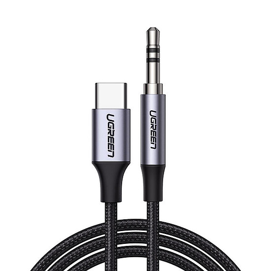 USB-C kábel UGREEN CM450 - 3,5 mm AUX mini jack, 1m, fekete (20192)