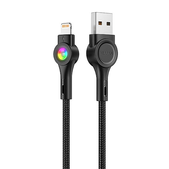 USB és Lightning kábel Vipfan Colorful X08, 3A, 1,2m, fekete (X08LT)