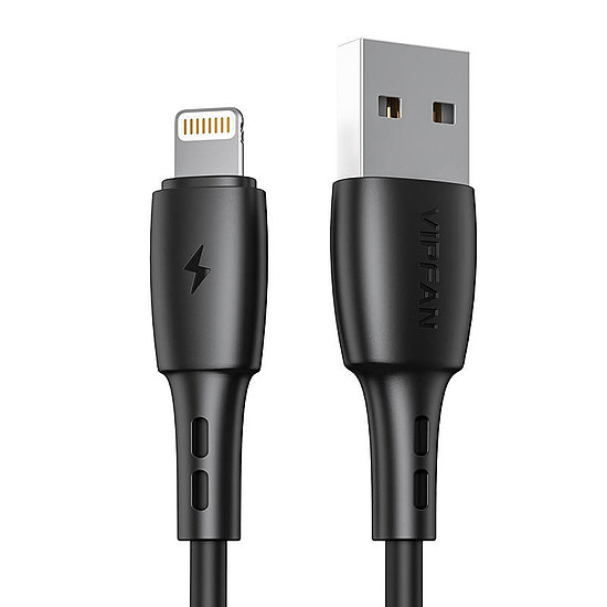 USB és Lightning kábel Vipfan Racing X05, 3A, 2m, fekete (X05LT-2m-black)