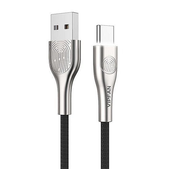 USB és USB-C kábel Vipfan Fingerprint Touch Z04, 3A, 1,2m, fekete (CB-Z4TC)