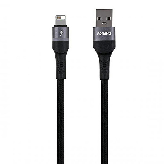 USB kábel Lightning Foneng X79-hez, LED, fonott, 3A, 1m, fekete (X79 iPhone)