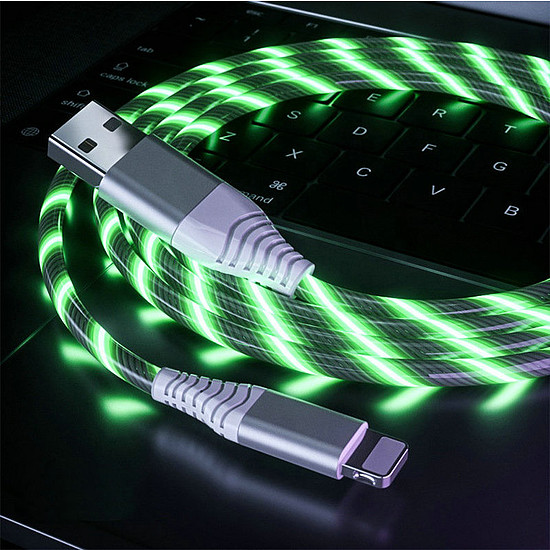 USB töltő és adatátvivő kábel iPhone -hoz, 1m LED fénnyel, zöld (G-D37-GREEN)