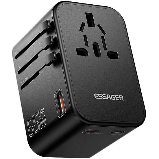 Utazási fali töltő, Essager, ECT65-LT01-Z, 65W (fekete)