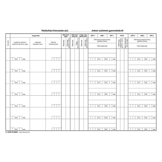 Védőoltási kimutatás A4 50 lapos fekvő C.3334-5/2009