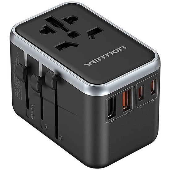 Vention FJFB0 GaN 2xUSB-C 2xUSB-A univerzális utazási adapter 65W (fekete)