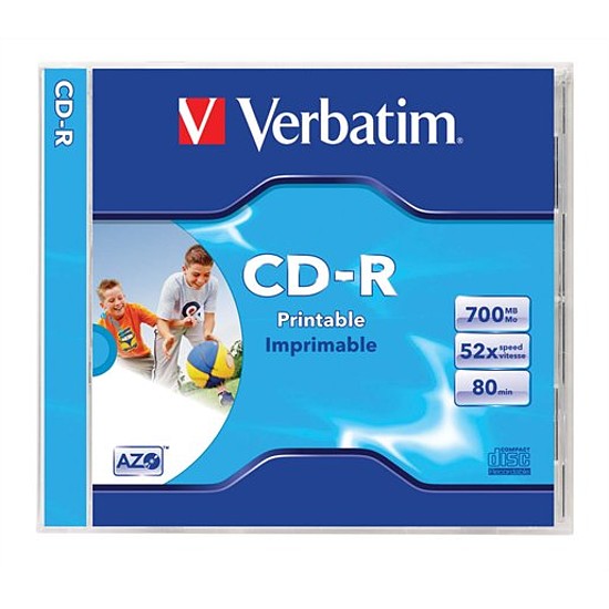 Verbatim CD-R 700MB 80min 52x nyomtatható, CD tok 43325