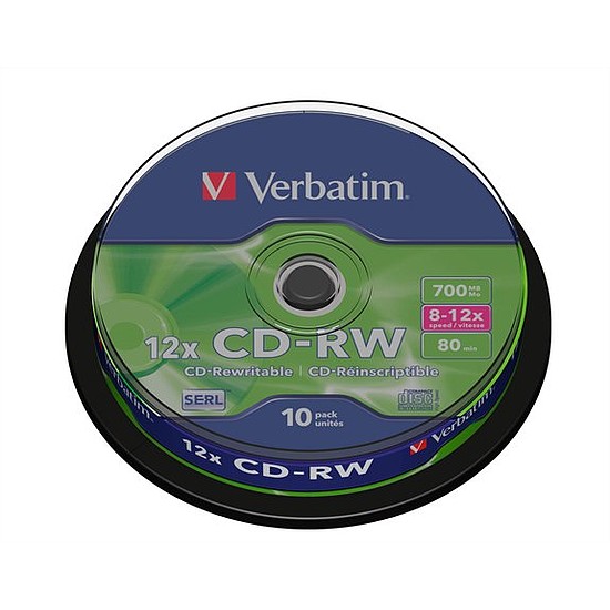 Verbatim CD-RW 700MB 80min 8-10x matt szélesen nyomtatható henger 10db ID 43480