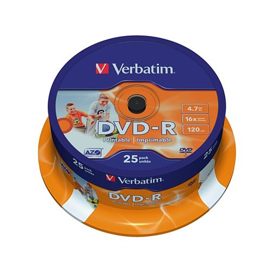 Verbatim DVD-R 4,7GB 16x matt szélesen nyomtatható henger 25db 43538