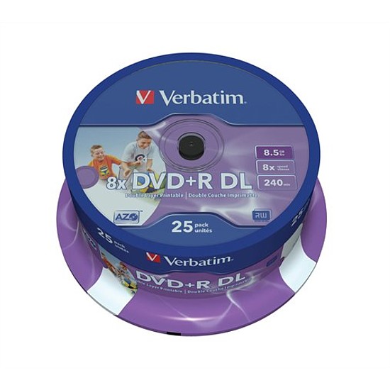 Verbatim DVD+R 8,5GB 8x kétrétegű szélesen nyomtatható matt henger 25db 43667