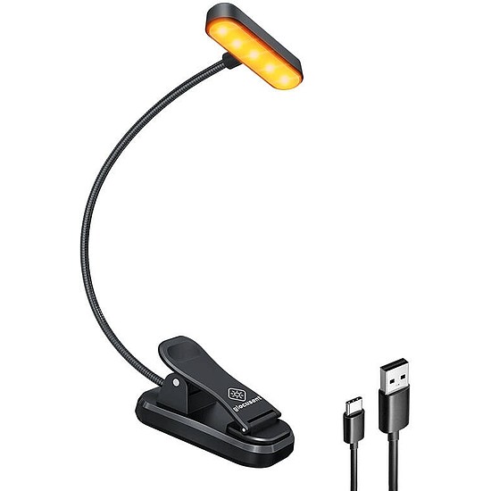 Vezeték nélküli lámpa Glocusent ET-Head GLCSNTA1801 csipeszes könyvlámpa, USB-C 650mAh időzítő fekete
