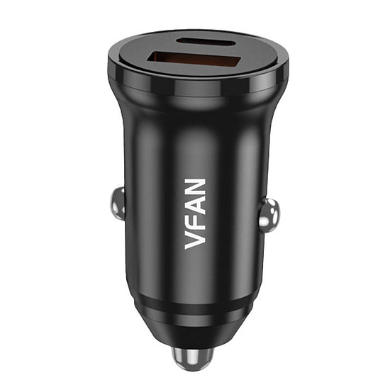 Vipfan C03 autós töltő, USB + USB-C, 20W, PD + QC 3.0, fekete (C03-black)