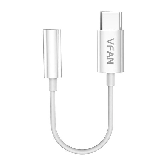 Vipfan L08 USB-C és mini jack 3.5mm AUX kábel, 10cm, fehér