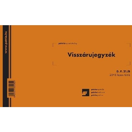 Visszárujegyzék tömb 290x135 mm 25x5 lapos D.F.21/B