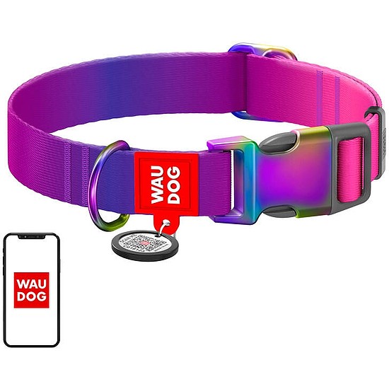 Waudog gradiens nylon nyakörv QR kóddal, lila, L-es méret (46539)