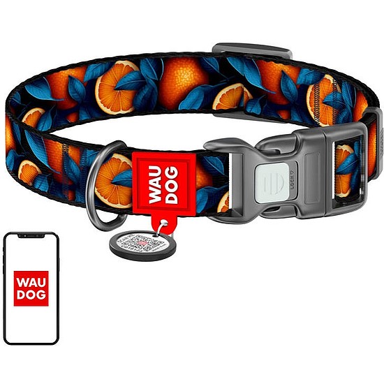 Waudog "Oranges" nylon kutyanyakörv QR kóddal, L-es méret (282-4054)