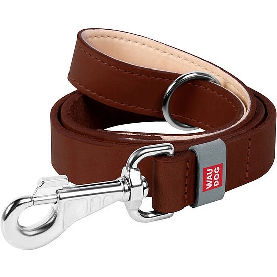 WAUDOG természetes bőr kutyapóráz 20 mm széles, 122 cm hosszú barna (08146)