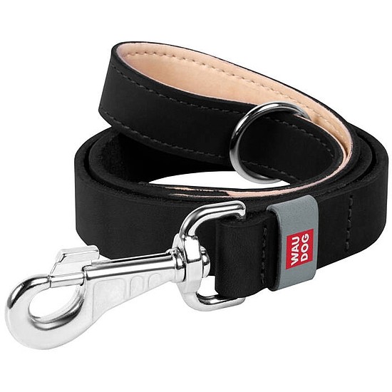 WAUDOG természetes bőr kutyapóráz 20 mm széles, 122 cm hosszú Fekete (08141)