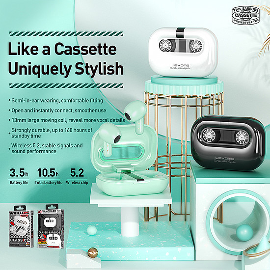WEKOME VA06 Vanguard Series - Bluetooth V5.2 TWS vezeték nélküli fejhallgató töltőtokkal fekete (WK-VA06_BLACK)