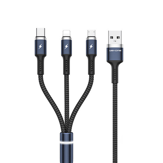 WEKOME WDC-119 Fython sorozat - 3 az 1-ben USB-A-Lightning + USB-C + Micro USB PD csatlakozókábel, 1,2 m fekete (WK-WDC-119_BLACK)