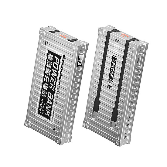 WEKOME WP-339 konténersorozat - Power bank 10000 mAh szuper töltés beépített USB-C és Lightning PD 20 W kábellel + QC 22,5 W ezüst (WK-WP-339_SILVER)