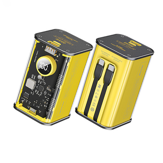 WEKOME WP-347 Vanguard Series - Power bank 20000 mAh szupergyors töltés beépített USB-C PD 20W és Lightning + USB-A QC3.0 22.5W kábellel sárga (WK-WP-347_YELLOW)