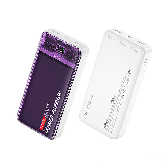 WEKOME WP-351 Vanguard Series - Power bank 20000 mAh PD 20W + QC 22,5W lila / átlátszó (WK-WP-351_PURPLE)