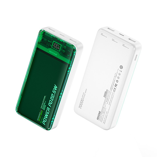 WEKOME WP-351 Vanguard Series - Power bank 20000 mAh PD 20W + QC 22,5W zöld / átlátszó (WK-WP-351_GREEN)