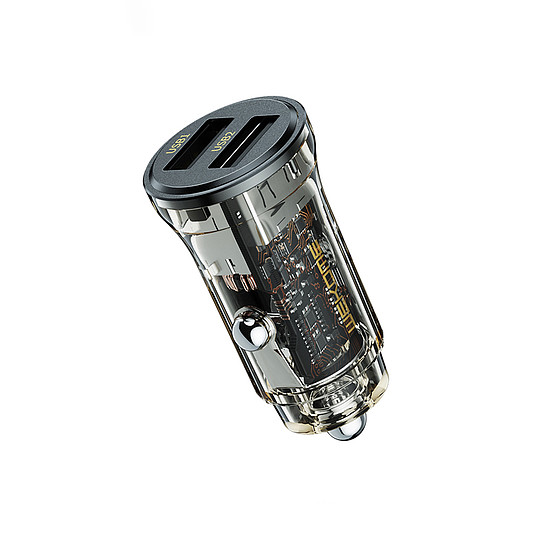 WEKOME WP-C40 Vanguard sorozat - Autós töltő 2 x USB gyorstöltés 15 W fekete / átlátszó (WK-WP-C40)