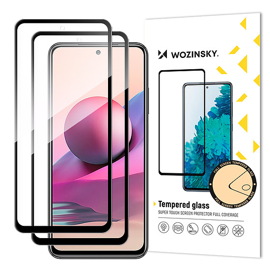 Wozinsky 2 db-os szuper tartós, teljes ragasztóval ellátott edzett üveg teljes képernyős, kerettel ellátott tok, Xiaomi Redmi Note 10 / Redmi Note 10S / Redmi Note 11 Global / Redmi Note 11S Global fe