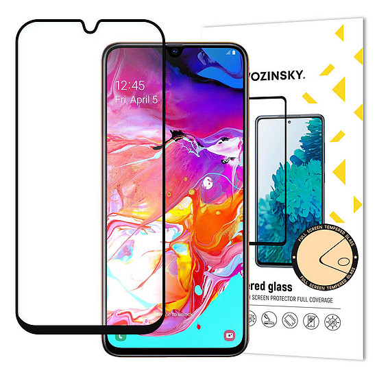 Wozinsky edzett üveg teljes ragasztóval szuper erős képernyővédő fólia teljes fedés kerettel tokbarát Samsung Galaxy A70 fekete készülékhez