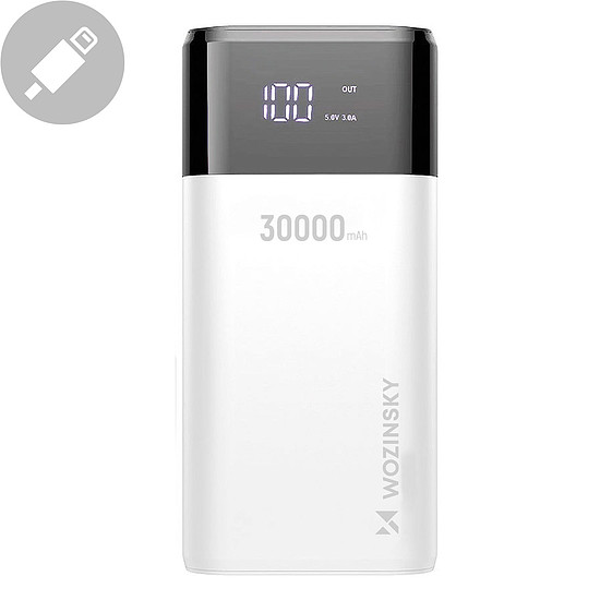 Wozinsky powerbank 30000mAh Li-Po 4 x USB LCD kijelzővel 2 A fehér (WPB-001WE)