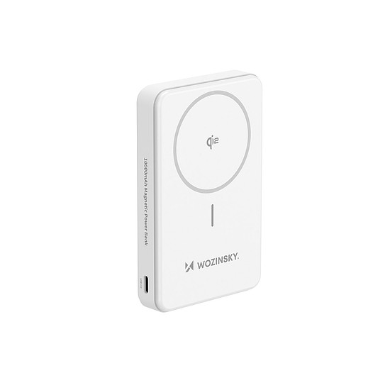 Wozinsky WLWP-10KA0Y3WS 22.5W PD Qi2 10000 mAh külső akkumulátor, állvánnyal, 1x USB-A, 1x USB-C - fehér