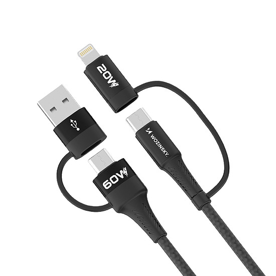 Wozinsky WNBAA 4in1 kábel 2x USB-C 1x USB-A 1x Lightning 60W 1 m - fekete