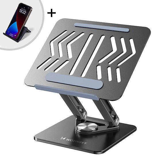 Wozinsky WRS-CPY84SB laptoptartó 360 fokos alumínium + Ajándék! okostelefon-tartó - fekete