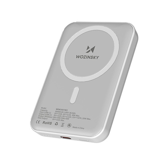 Wozinsky WRW349YWS 10 000 mAh mágneses külső akkumulátor - fehér