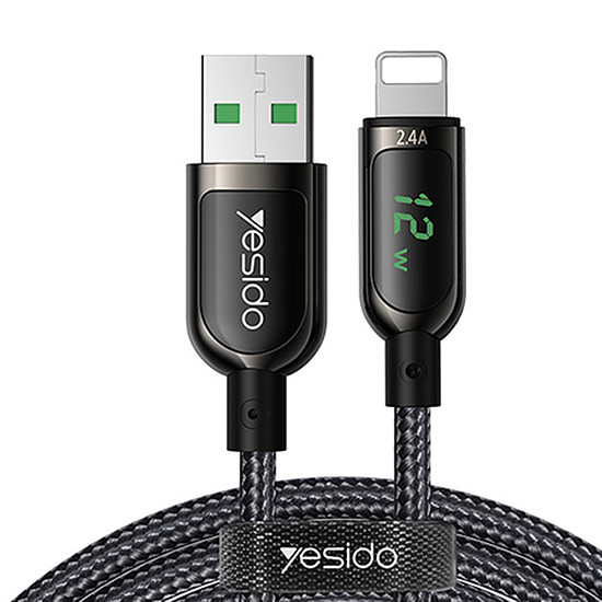Yesido - adatkábel (CA84) - USB-Lightning, 2,4A, digitális kijelző, 1,2 m - fekete (KF236937)