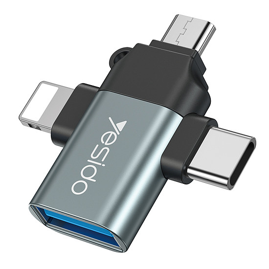 Yesido - OTG adapter (GS15) - USB 3.0-Lightning, Micro-USB, Type-C, Plug & Play, 480Mbps - fekete (KF237223)