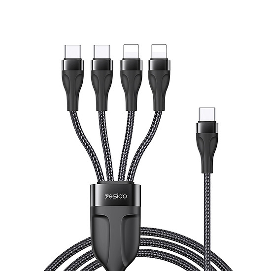 Yesido - Töltőkábel (CA110) - Type-C - 2 x Lightning, 2 x USB-C, 1,2 m, 4A - Fekete (KF2314254)