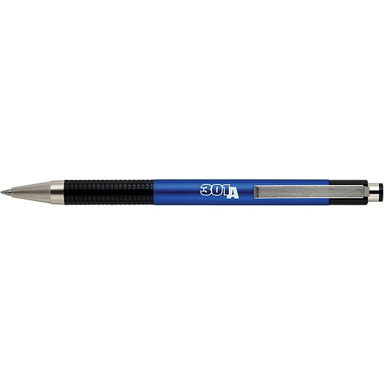 Zebra F-301A golyóstoll kék, fém, nyomógombos fekete bordázott markolat betét:F