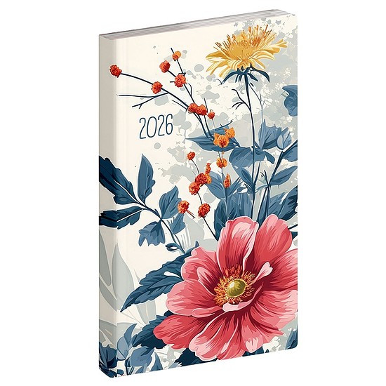 Zsebnaptár 2026 REALSYSTEM Flexi álló fehér lapos Floral